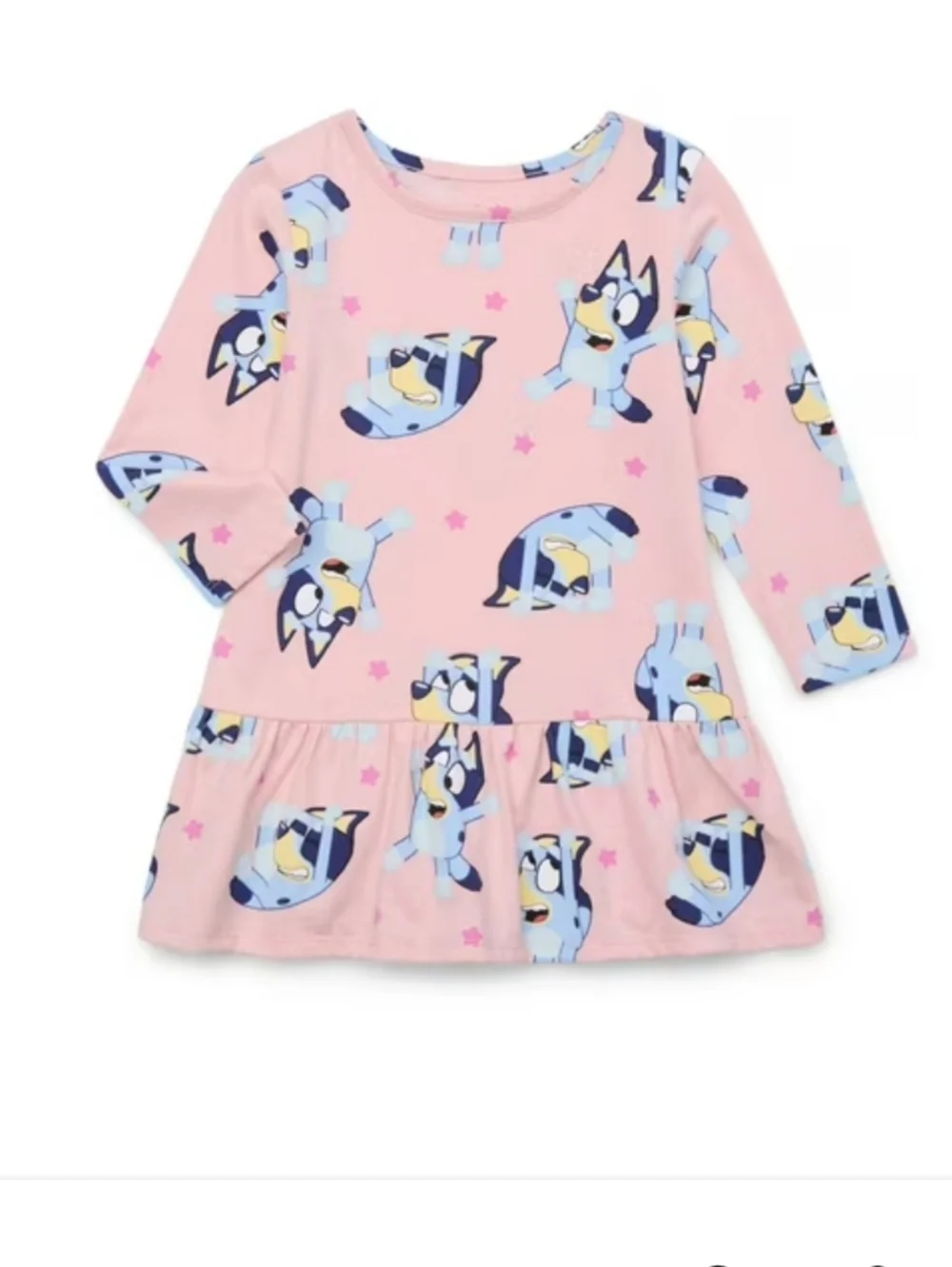 Bluey Toddler Girl Print Drop Waist Dress with Long Sleeves Size 3T